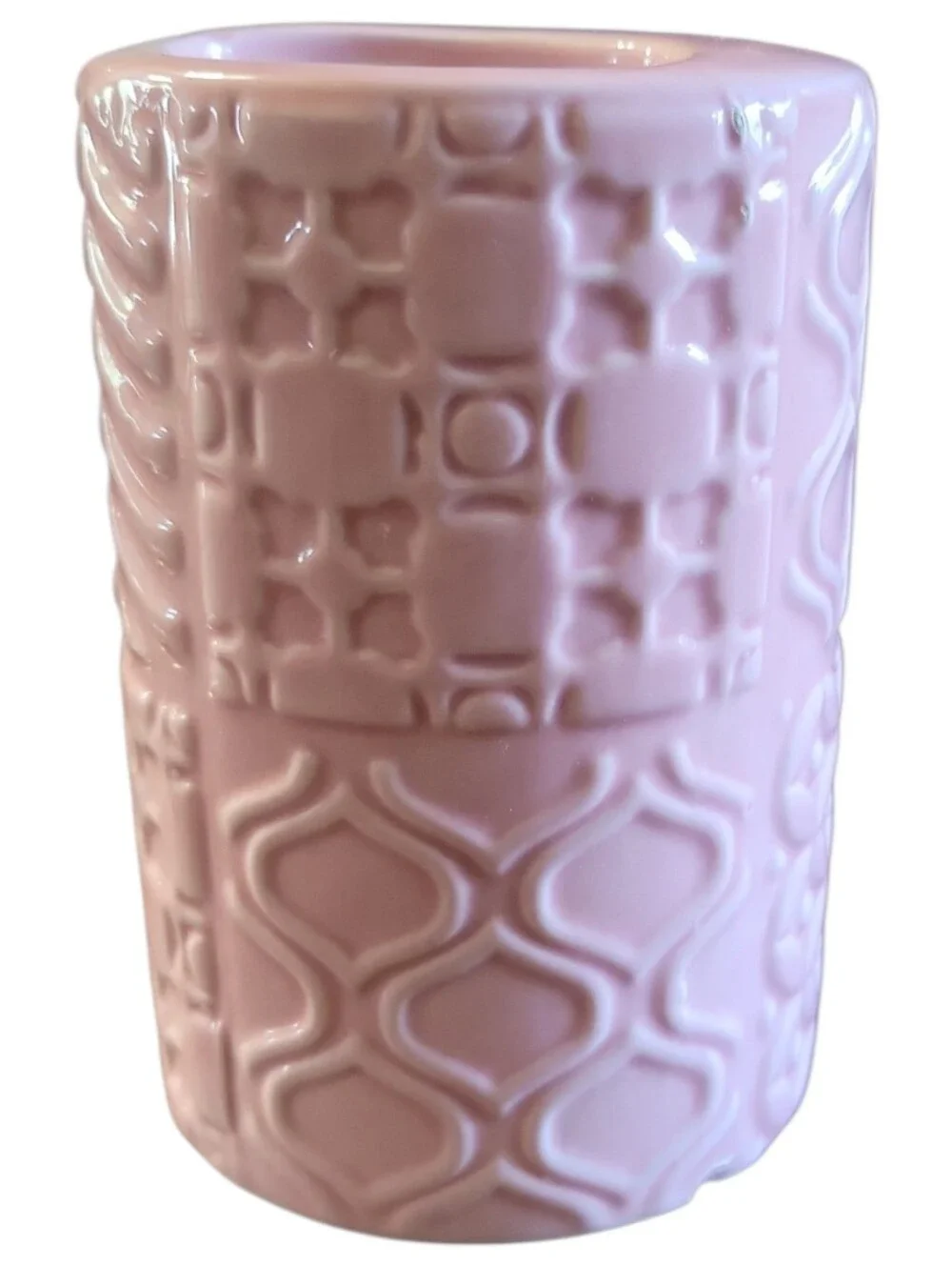 Vtg Caro Home Collections Pink Geometric 3 Slot Ceramic Toothbrush/Paste Holder